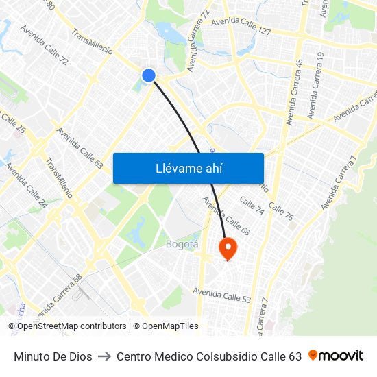 Minuto De Dios to Centro Medico Colsubsidio Calle 63 map