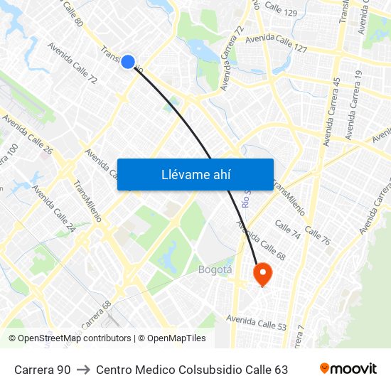 Carrera 90 to Centro Medico Colsubsidio Calle 63 map