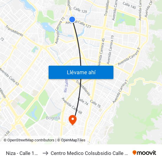 Niza - Calle 127 to Centro Medico Colsubsidio Calle 63 map