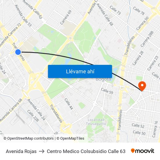 Avenida Rojas to Centro Medico Colsubsidio Calle 63 map