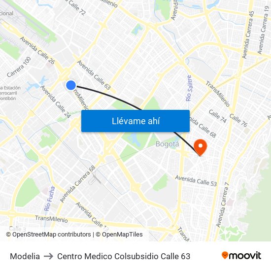 Modelia to Centro Medico Colsubsidio Calle 63 map