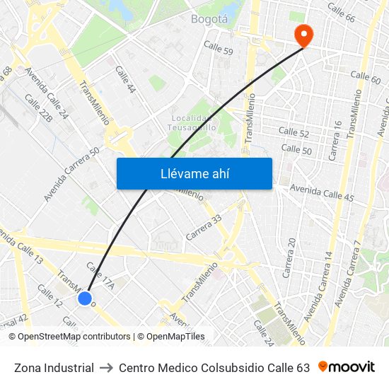 Zona Industrial to Centro Medico Colsubsidio Calle 63 map
