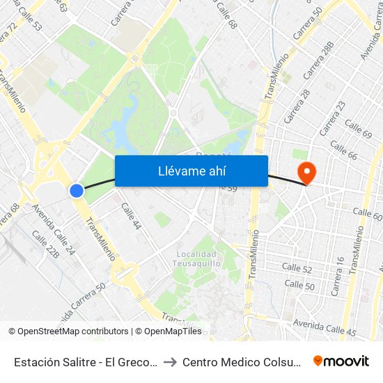Estación Salitre - El Greco (Ac 26 - Ak 68) to Centro Medico Colsubsidio Calle 63 map