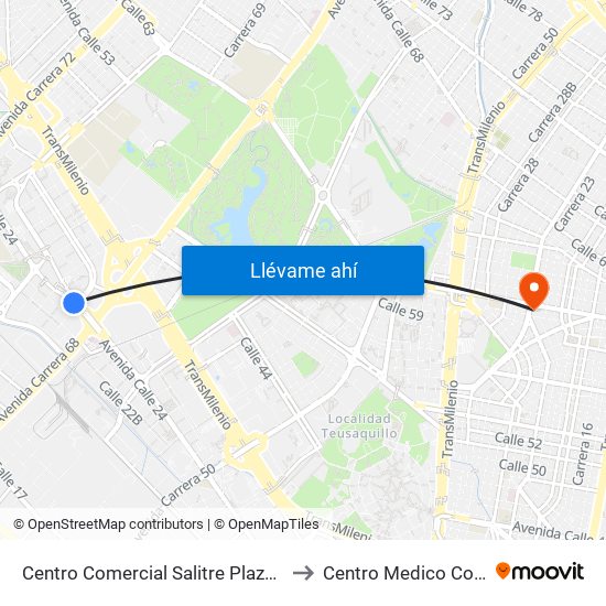 Centro Comercial Salitre Plaza (Av. La Esperanza - Kr 68a) to Centro Medico Colsubsidio Calle 63 map