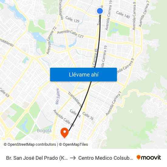 Br. San José Del Prado (Kr 45a - Cl 137) to Centro Medico Colsubsidio Calle 63 map
