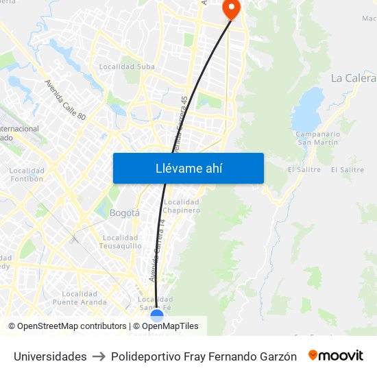 Universidades to Polideportivo Fray Fernando Garzón map