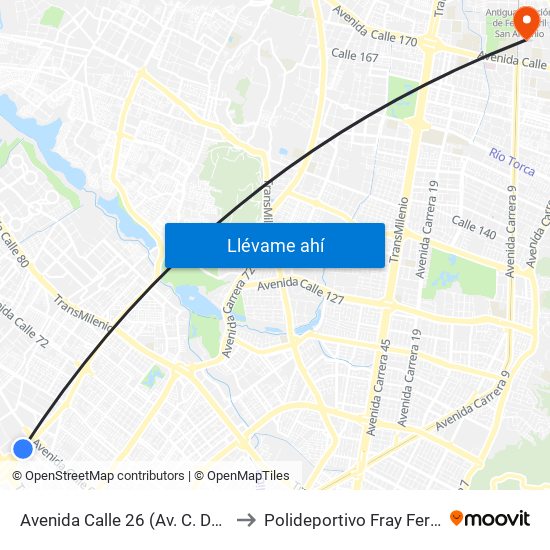 Avenida Calle 26 (Av. C. De Cali - Cl 51) (A) to Polideportivo Fray Fernando Garzón map