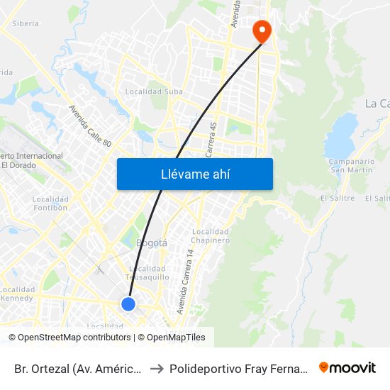 Br. Ortezal (Av. Américas - Tv 39) to Polideportivo Fray Fernando Garzón map