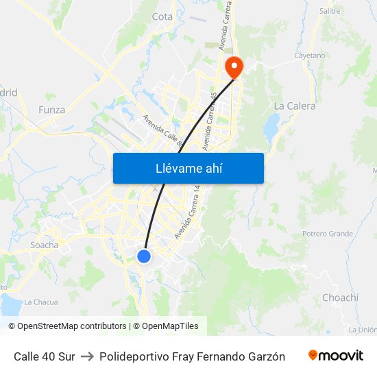 Calle 40 Sur to Polideportivo Fray Fernando Garzón map