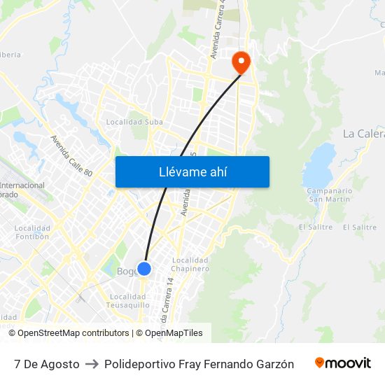 7 De Agosto to Polideportivo Fray Fernando Garzón map