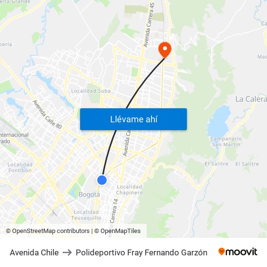 Avenida Chile to Polideportivo Fray Fernando Garzón map