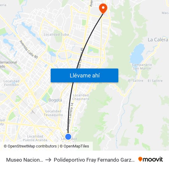 Museo Nacional to Polideportivo Fray Fernando Garzón map