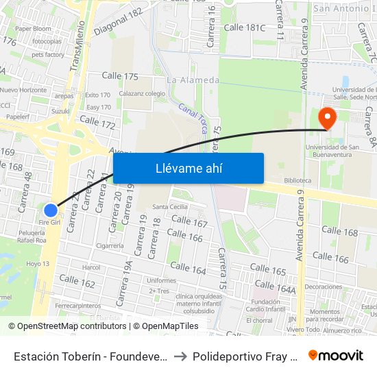 Estación Toberín - Foundever (Auto Norte - Cl 166) to Polideportivo Fray Fernando Garzón map