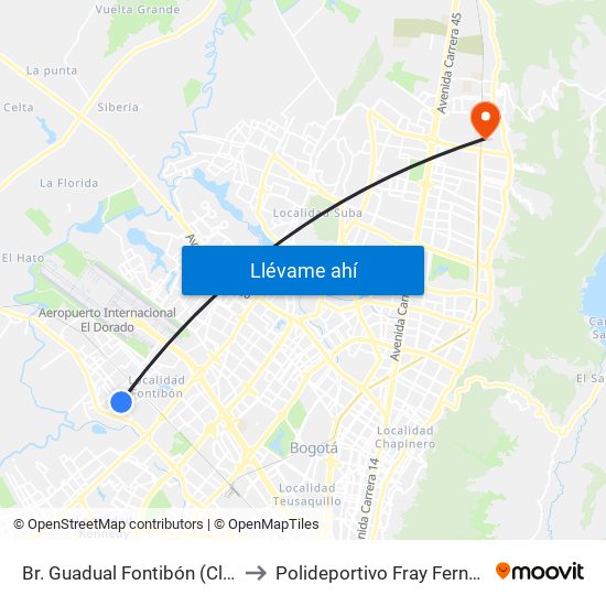 Br. Guadual Fontibón (Cl 17 - Kr 96h) to Polideportivo Fray Fernando Garzón map