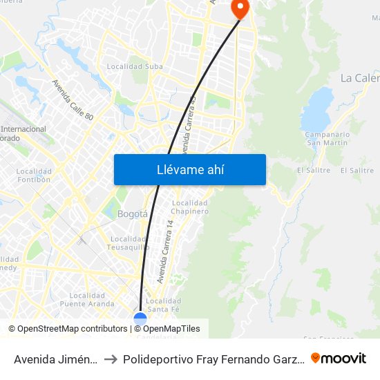 Avenida Jiménez to Polideportivo Fray Fernando Garzón map