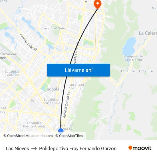 Las Nieves to Polideportivo Fray Fernando Garzón map