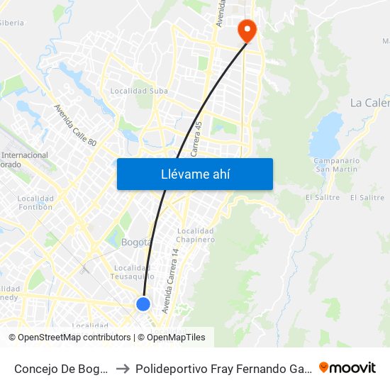 Concejo De Bogotá to Polideportivo Fray Fernando Garzón map