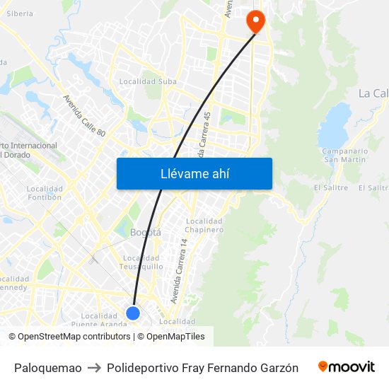 Paloquemao to Polideportivo Fray Fernando Garzón map