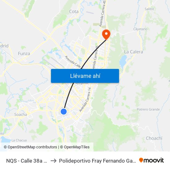 NQS - Calle 38a Sur to Polideportivo Fray Fernando Garzón map