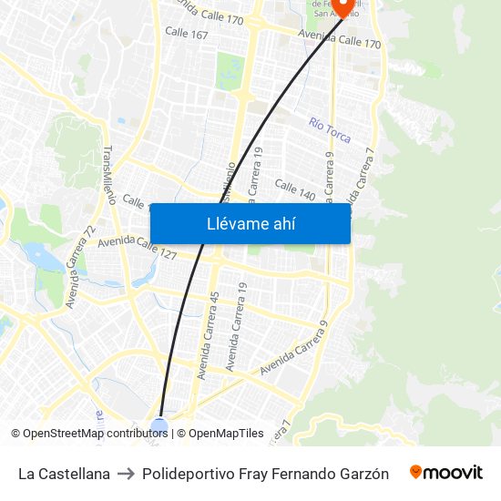 La Castellana to Polideportivo Fray Fernando Garzón map