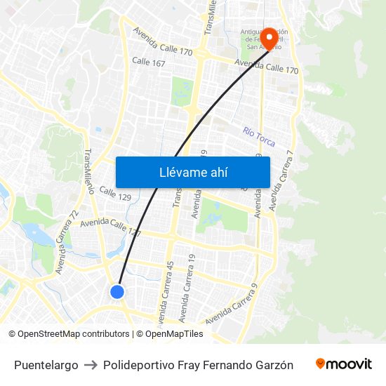 Puentelargo to Polideportivo Fray Fernando Garzón map