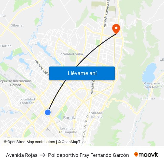 Avenida Rojas to Polideportivo Fray Fernando Garzón map