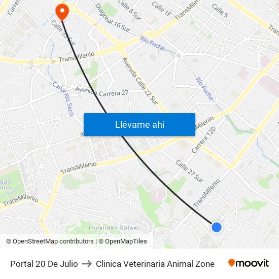 Portal 20 De Julio to Clinica Veterinaria Animal Zone map