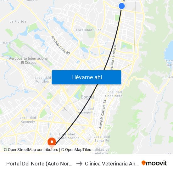 Portal Del Norte (Auto Norte - Cl 174a) to Clinica Veterinaria Animal Zone map