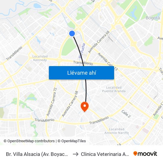 Br. Villa Alsacia (Av. Boyacá - Cl 12a) (A) to Clinica Veterinaria Animal Zone map