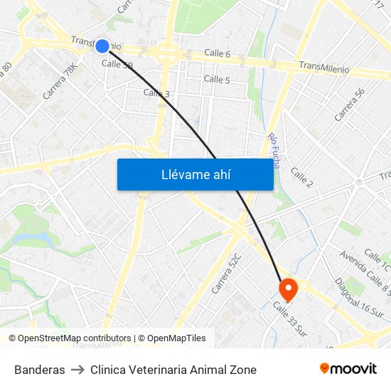 Banderas to Clinica Veterinaria Animal Zone map