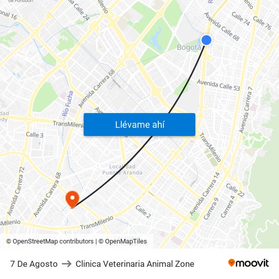 7 De Agosto to Clinica Veterinaria Animal Zone map