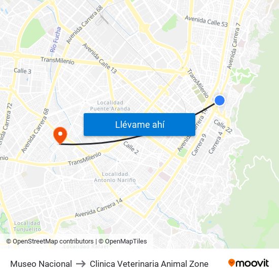 Museo Nacional to Clinica Veterinaria Animal Zone map
