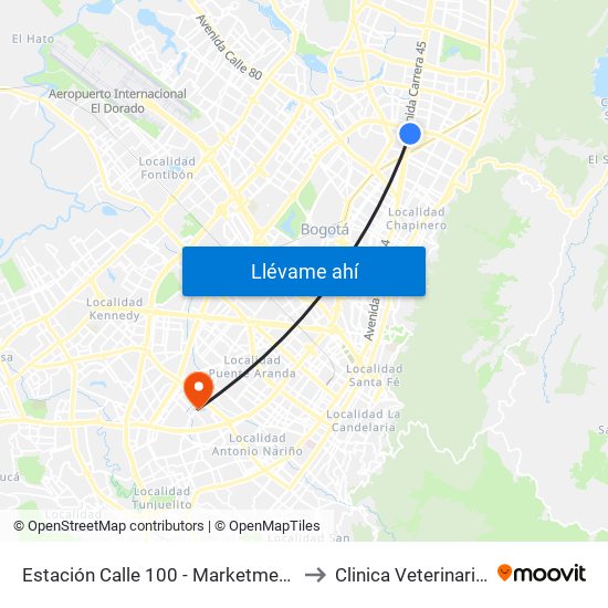 Estación Calle 100 - Marketmedios (Auto Norte - Cl 98) to Clinica Veterinaria Animal Zone map