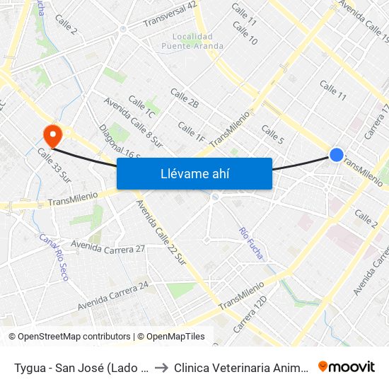Tygua - San José (Lado Norte) to Clinica Veterinaria Animal Zone map