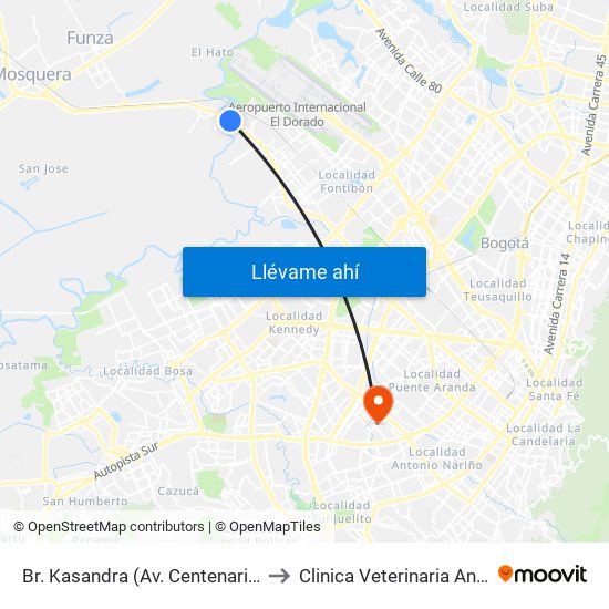 Br. Kasandra (Av. Centenario - Kr 134a) to Clinica Veterinaria Animal Zone map