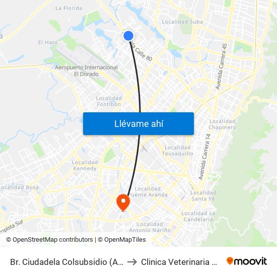 Br. Ciudadela Colsubsidio (Ac 80 - Kr 112a) to Clinica Veterinaria Animal Zone map