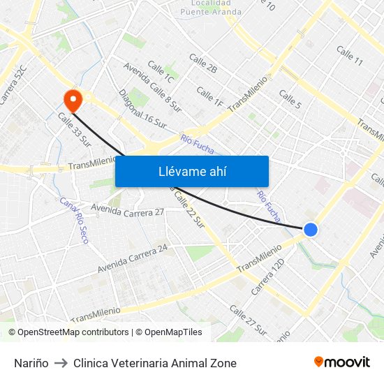 Nariño to Clinica Veterinaria Animal Zone map