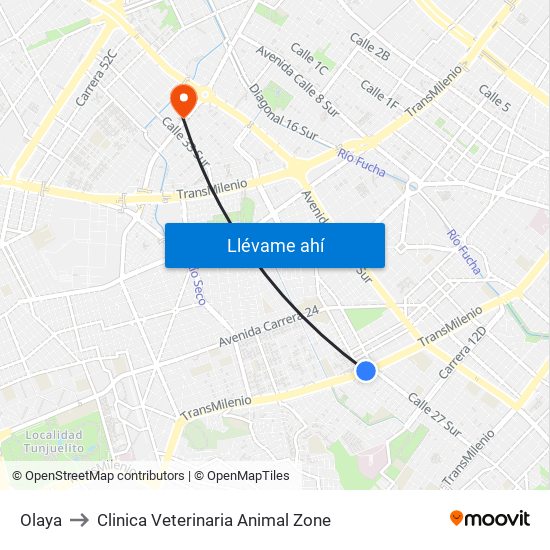 Olaya to Clinica Veterinaria Animal Zone map