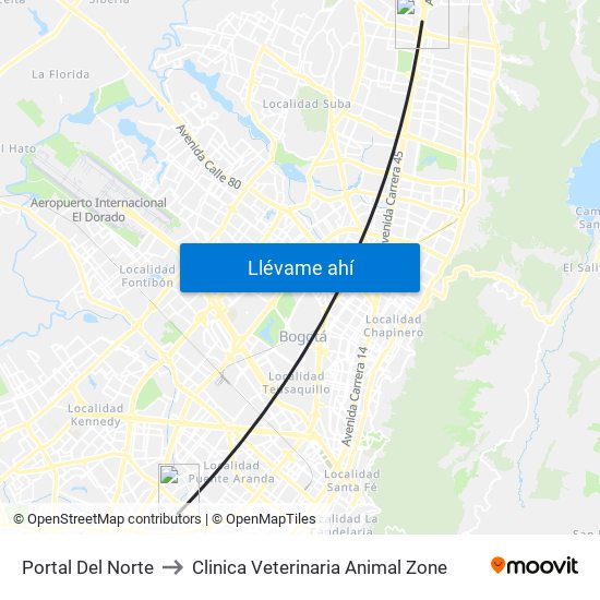 Portal Del Norte to Clinica Veterinaria Animal Zone map