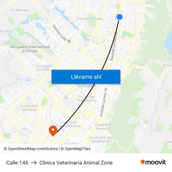 Calle 146 to Clinica Veterinaria Animal Zone map