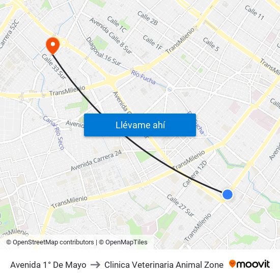 Avenida 1° De Mayo to Clinica Veterinaria Animal Zone map