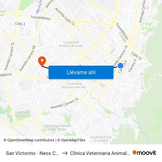 San Victorino - Neos Centro to Clinica Veterinaria Animal Zone map