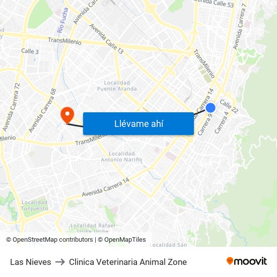 Las Nieves to Clinica Veterinaria Animal Zone map