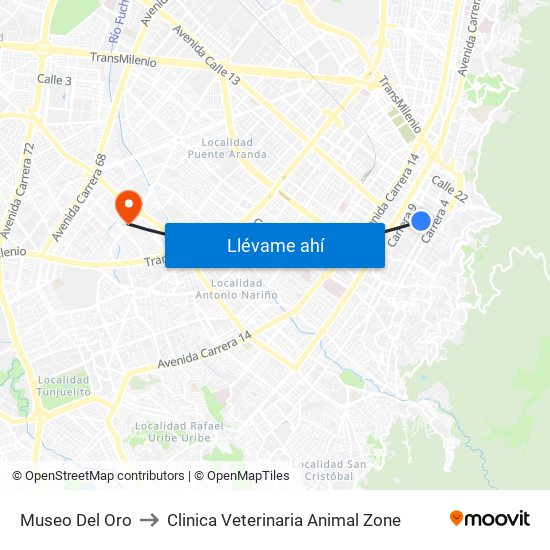 Museo Del Oro to Clinica Veterinaria Animal Zone map