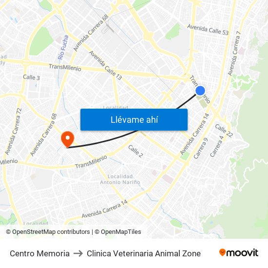 Centro Memoria to Clinica Veterinaria Animal Zone map