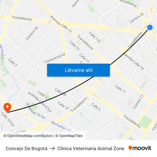 Concejo De Bogotá to Clinica Veterinaria Animal Zone map