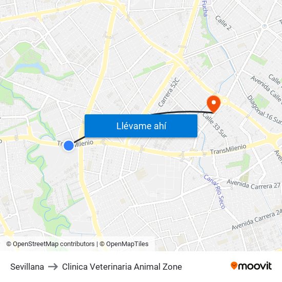 Sevillana to Clinica Veterinaria Animal Zone map