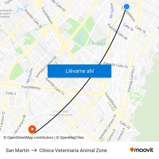 San Martín to Clinica Veterinaria Animal Zone map