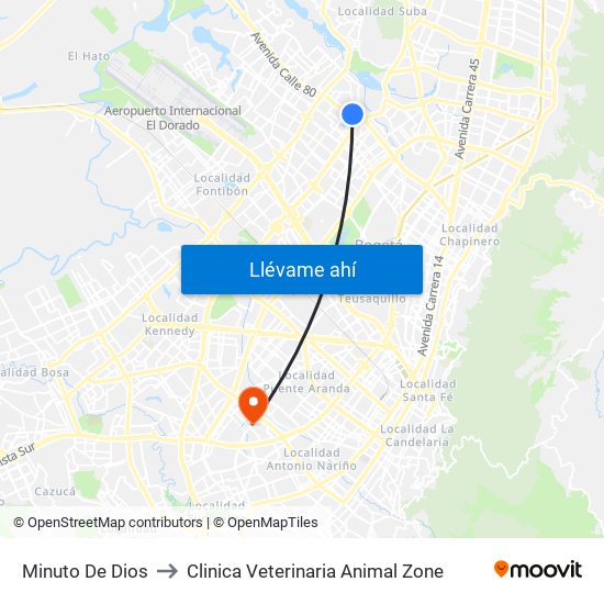 Minuto De Dios to Clinica Veterinaria Animal Zone map