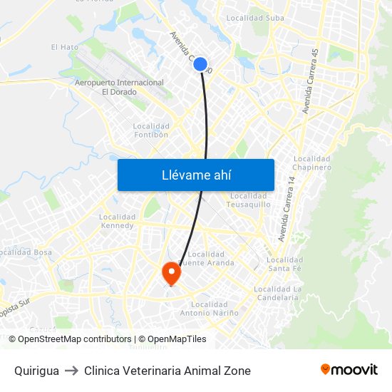 Quirigua to Clinica Veterinaria Animal Zone map